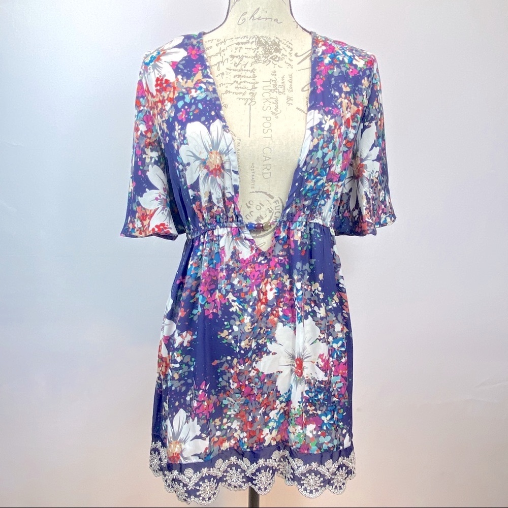 JohnPaulRichard Beach Cover Up Floral Embroidered Beaded‎ Tropical Swimsuit Pool